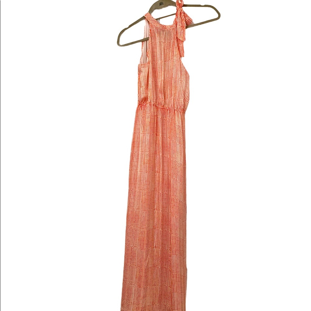 Banana Republic Red and Orange Tie Neck Maxi Dress